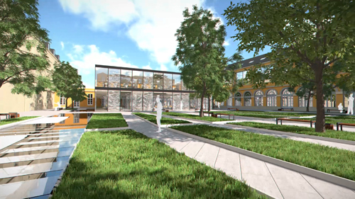 La cour Gribeauval : projet d'aménagement avec au fond le nouveau bâtiment dédié à la vie étudiante La cour Gribeauval : projet d'aménagement avec au fond le nouveau bâtiment dédié à la vie étudiante