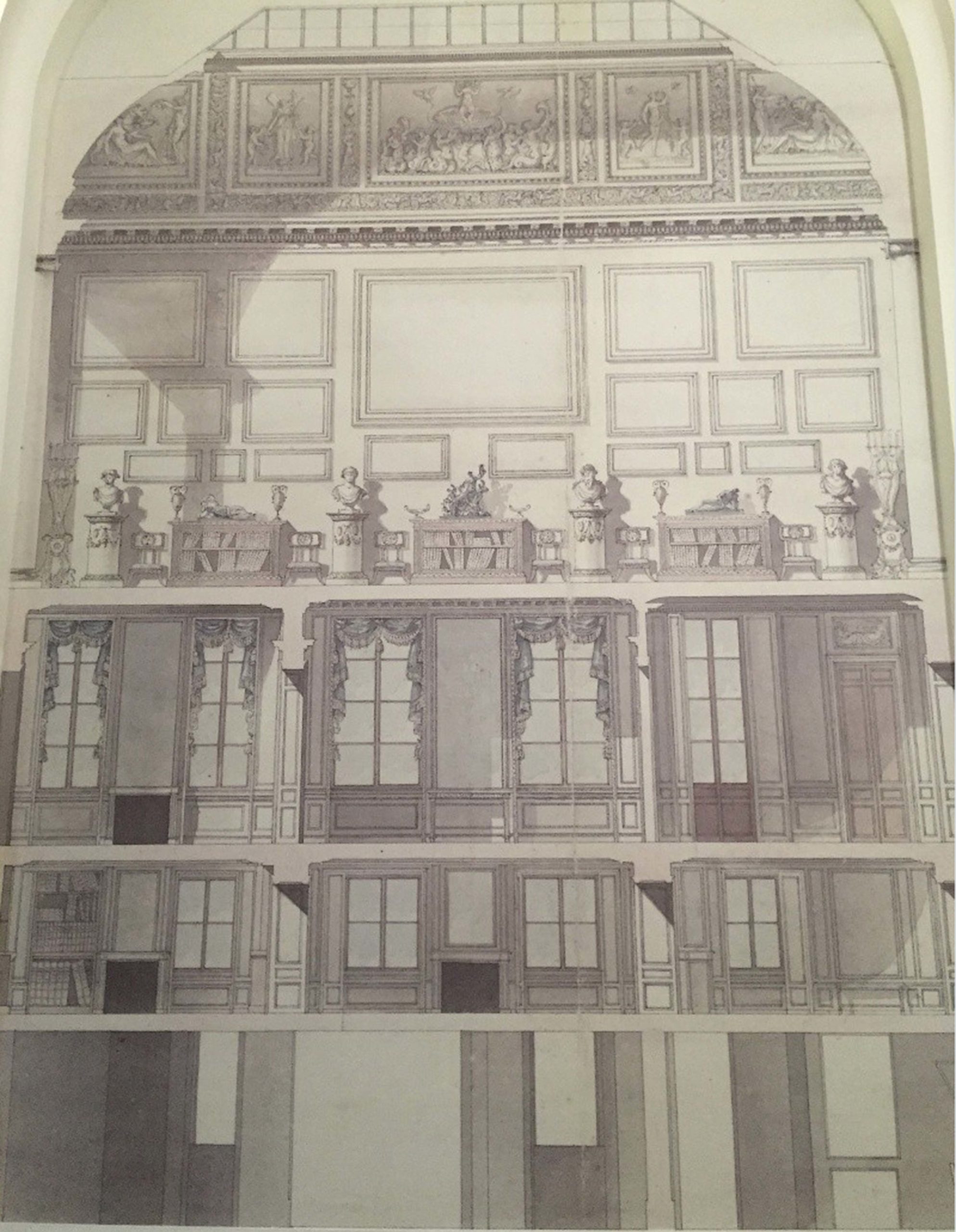 Coupe de l'hôtel Lebrun : rez-de-chaussée, entresol, appartement des lebrun au 1er étage et galerie-atelier de Mme Vigée-Lebrun au 2e étage Coupe de l'hôtel Lebrun : rez-de-chaussée, entresol, appartement des lebrun au 1er étage et galerie-atelier de Mme Vigée-Lebrun au 2e étage