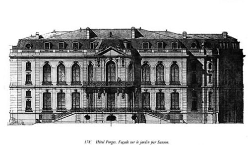 L'hôtel Porgès : élévation de la façade sur le jardin par Ernest Sanson