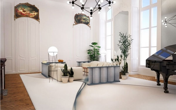L'hôtel Cromot du Bourg : projet de décoration du grand salon. Les dessus de porte sont décorés de peintures d'après les grands peintres du XVIIIe siècle (Fragonard, Boucher, Chardin, Natoire) L'hôtel Cromot du Bourg : projet de décoration du grand salon. Les dessus de porte sont décorés de peintures d'après les grands peintres du XVIIIe siècle (Fragonard, Boucher, Chardin, Natoire)