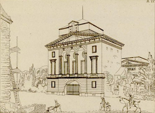 Perspective de l'hôtel Bélanger - Dessin de P-L van Cléemputte. Perspective de l'hôtel Bélanger - Dessin de P-L van Cléemputte.